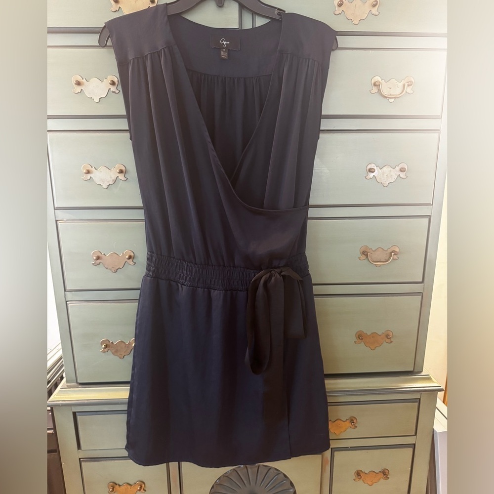 Aqua Sleeveless Navy and Black Faux Wrap Dress, XS